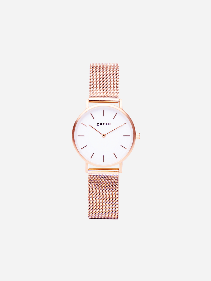 Petite Watch with Rose Gold & White Dial | Rose Gold Mesh Strap