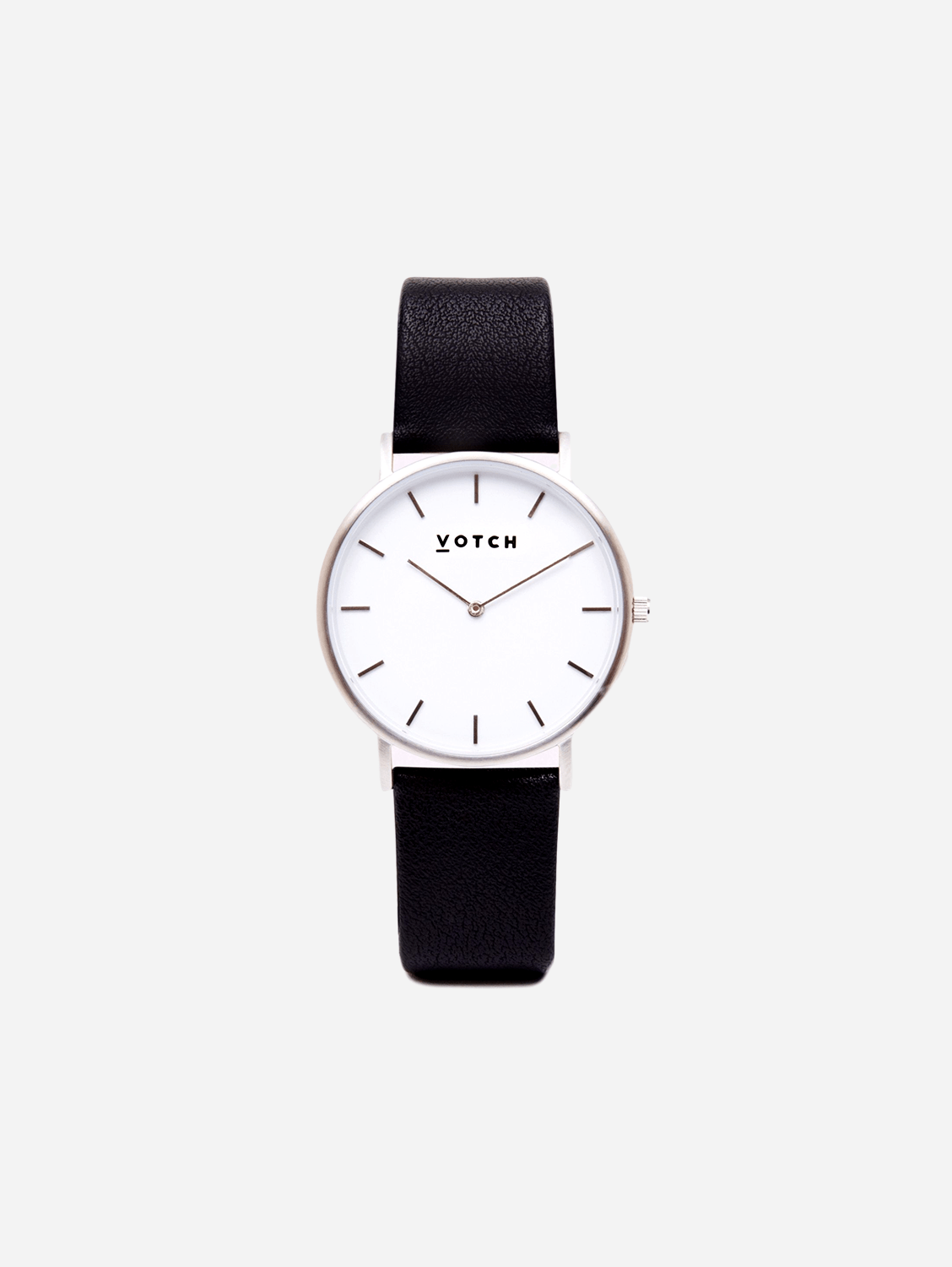Classic Watch with Silver & White Dial | Black Vegan Leather Strap
