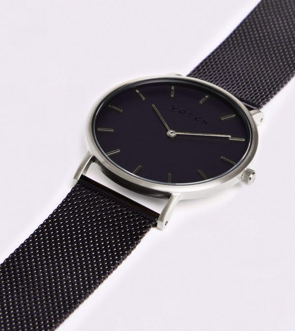 Votch Silver & Black with Black Face Vegan Watch | Mesh Classic