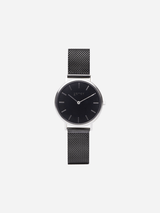 Petite Watch with Silver & Black Dial | Black Mesh Strap