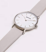 Immaculate Vegan - Petite Watch with Silver & White Dial | Light Grey Vegan Leather Strap