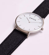 Immaculate Vegan - Classic Watch with Silver & White Dial | Black Piñatex Vegan Leather Strap