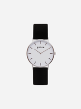 Immaculate Vegan - Classic Watch with Silver & White Dial | Black Piñatex Vegan Leather Strap