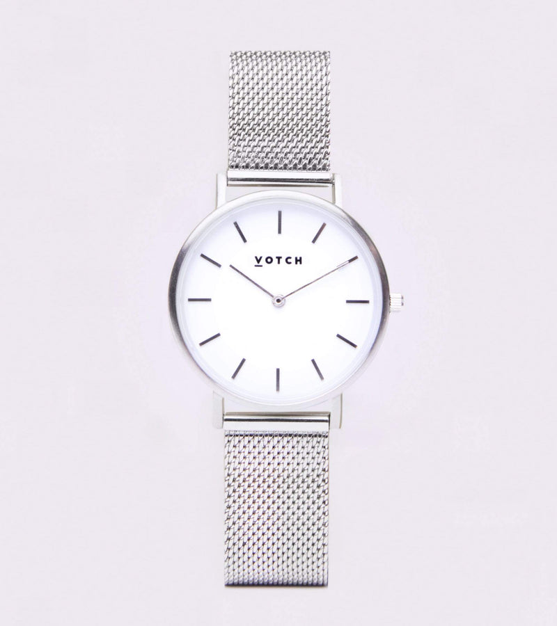 Petite Watch Silver & White Dial | Silver Mesh Strap