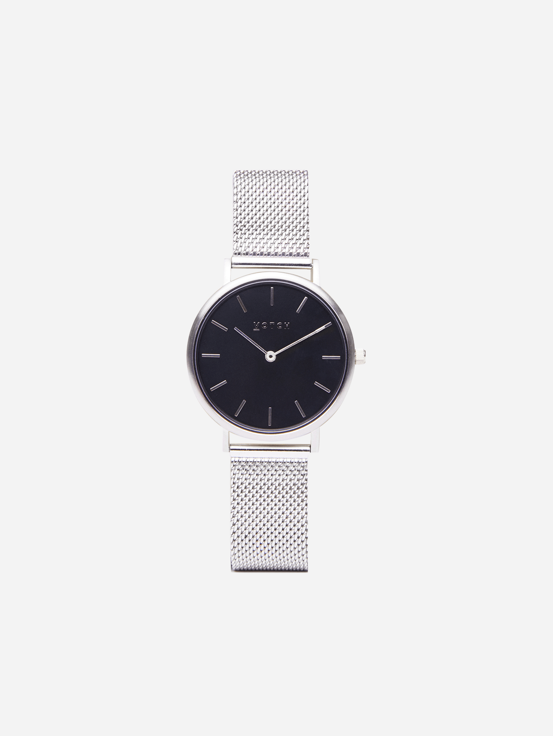 Petite Watch with Silver & Black Dial | Silver Mesh Strap