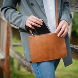 Watson & Wolfe Camden Vegan Leather Crossbody Clutch | Cognac & Emerald
