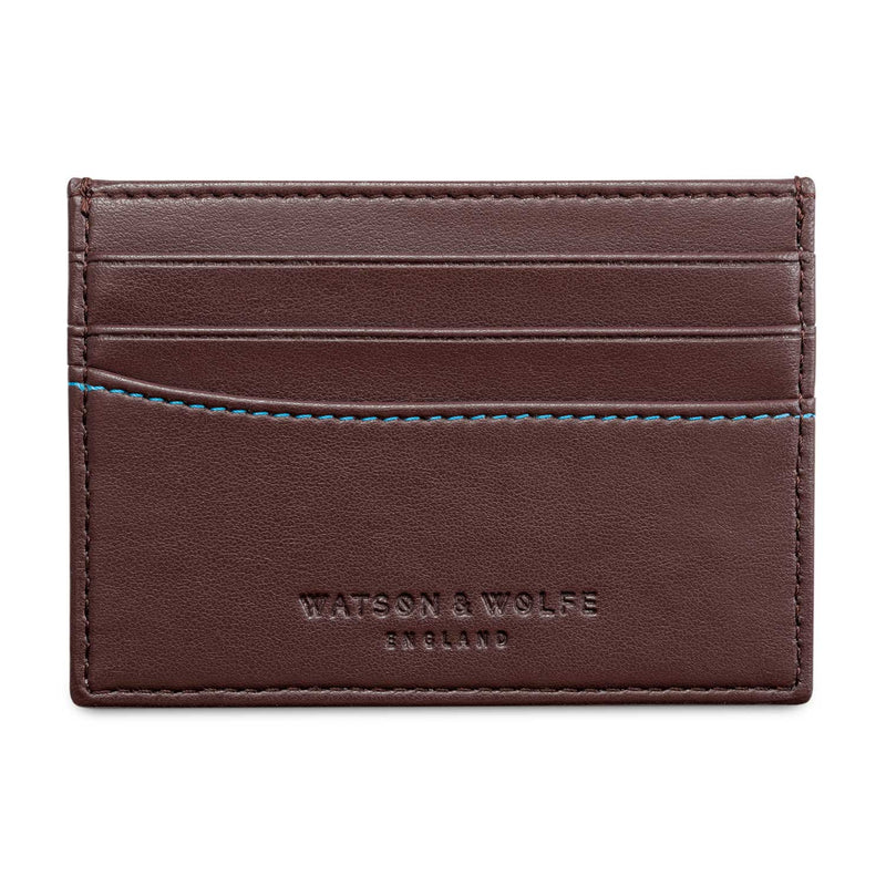Watson & Wolfe Slim Vegan Leather RFID Protective Card Holder | Chestnut Brown