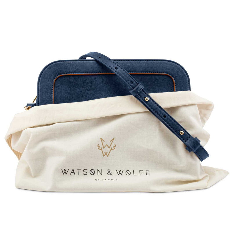Watson & Wolfe The Wilton Crossbody Bag in Navy & Orange