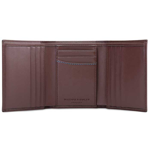 Watson & Wolfe Vegan Leather RFID Protective Trifold Wallet | Chestnut Brown