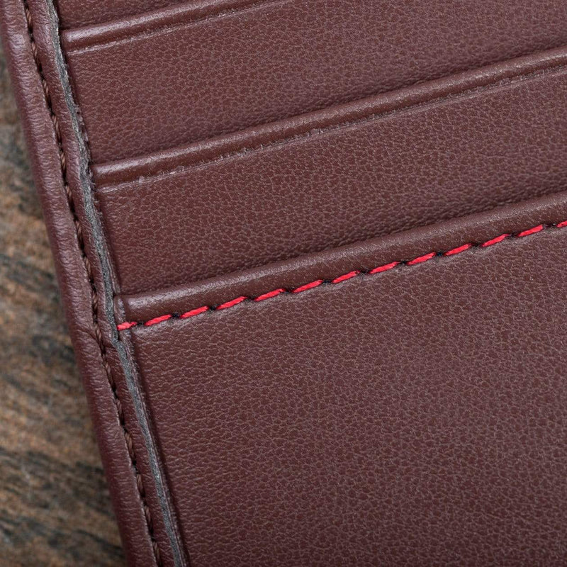 Watson & Wolfe Vegan Leather RFID Protective Wallet | Chestnut Brown & Red