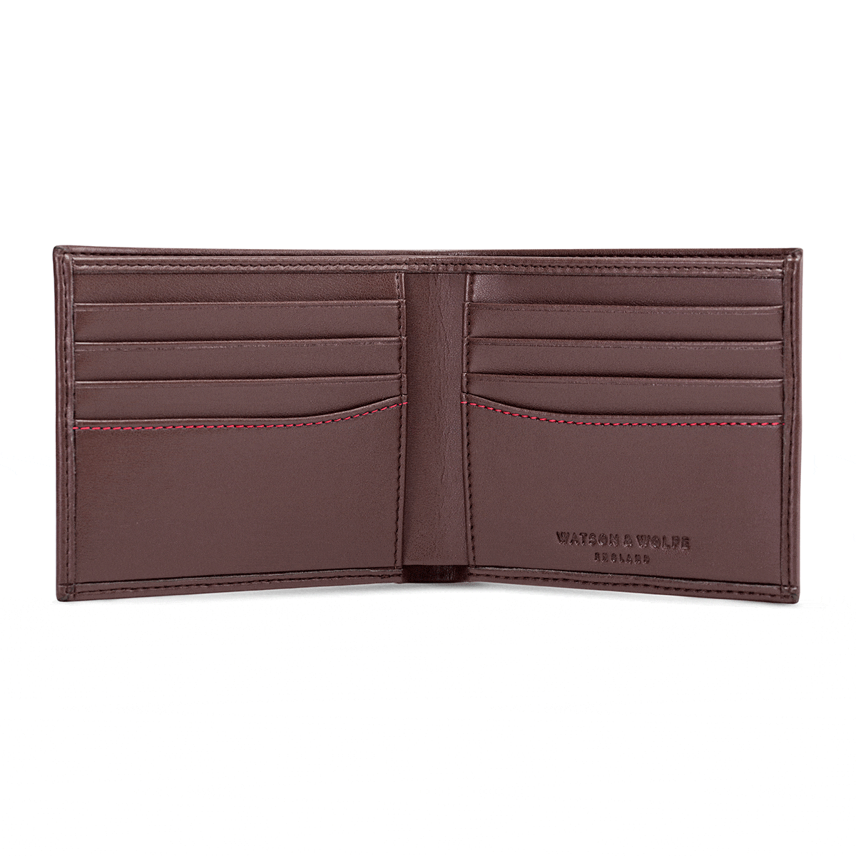 Watson & Wolfe Vegan Leather RFID Protective Wallet | Chestnut Brown & Red