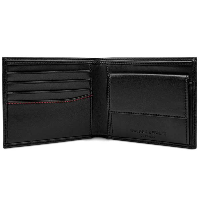 Watson & Wolfe Vegan Leather RFID Protective Wallet with Coin Pocket | Black & Red