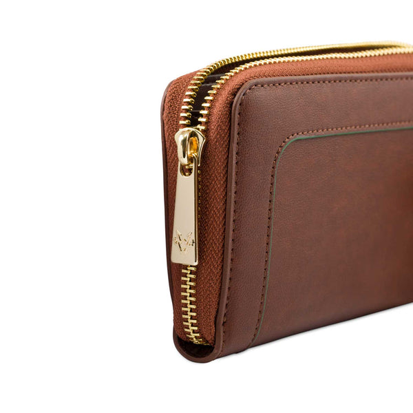 Classic Brown Womens Simple Vegan Wallet With Zipper Coin Purse and  Checkbook or Phone Holder, Vegan Leather Construction