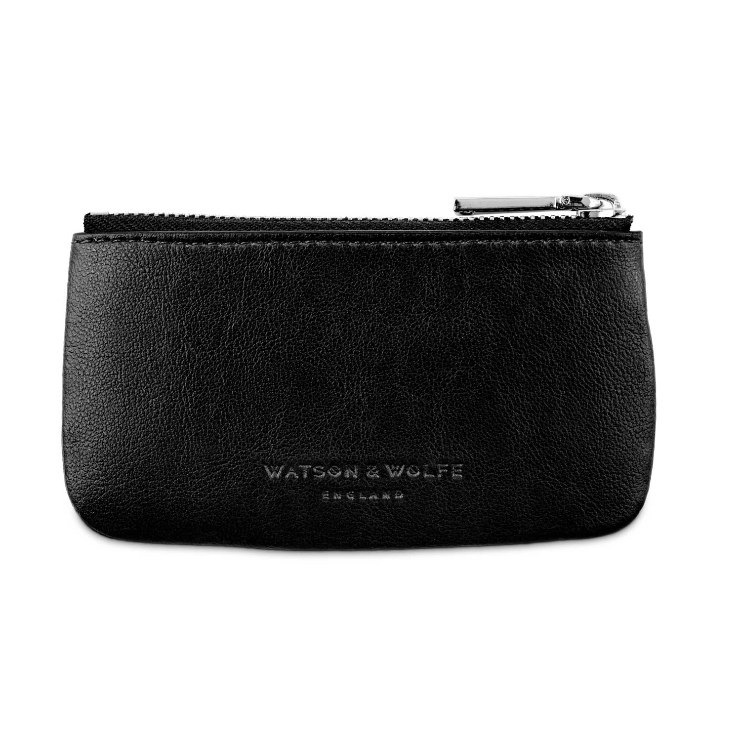 Watson & Wolfe Zipped Vegan Leather RFID Protective Card, Coin & Key Case | Black