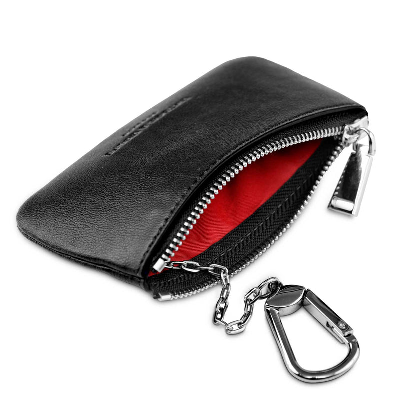 Watson & Wolfe Zipped Vegan Leather RFID Protective Card, Coin & Key Case | Black